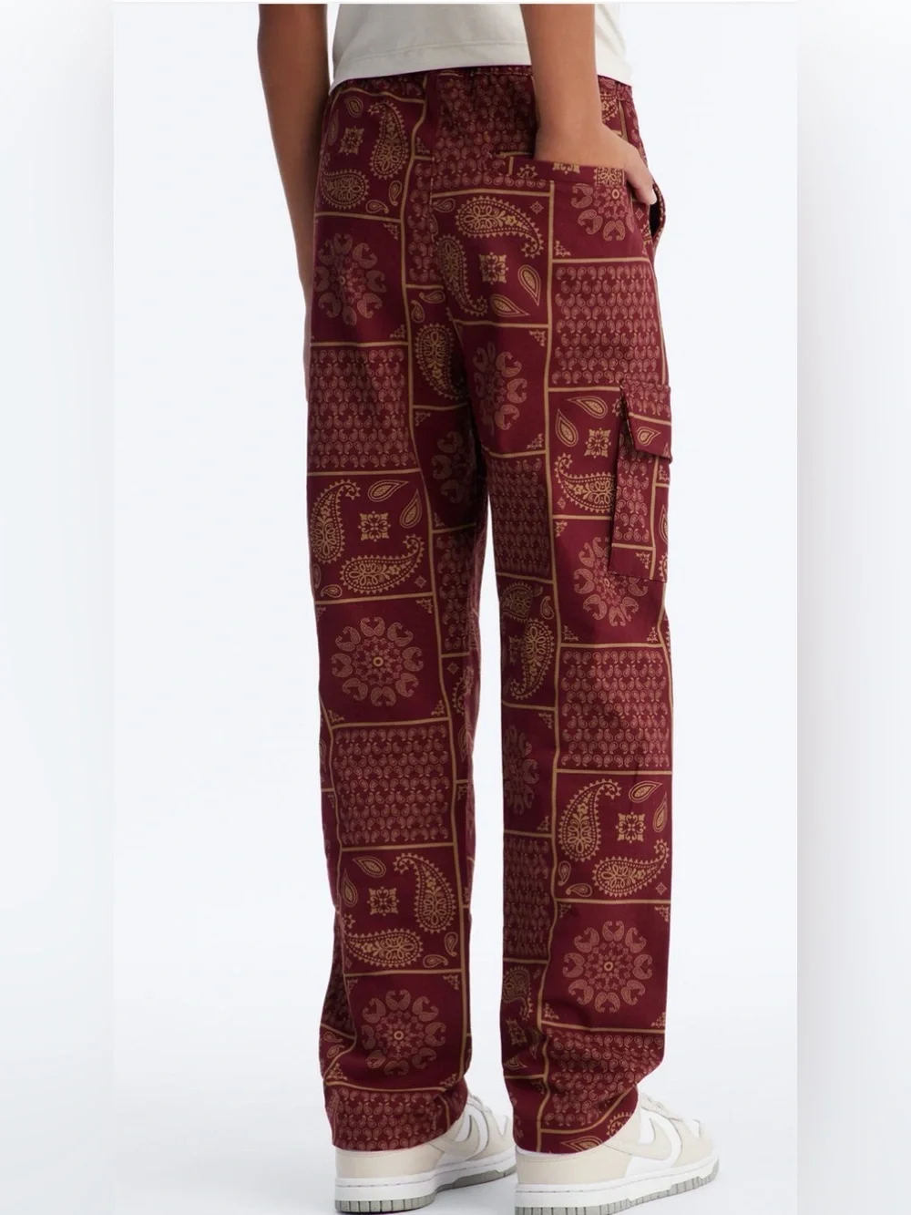 FASHION NOVA Kids Burgundy Slim Cargo Pants Size L NWT
